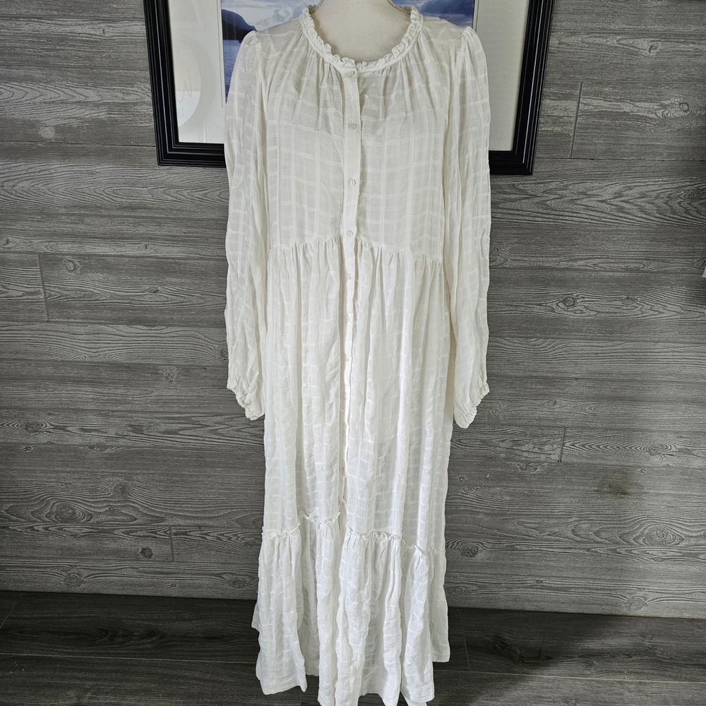 Free People Edie Dress Button Front Tiered Maxi Dress Ivory Size M Boho Cottage - Picture 6 of 16